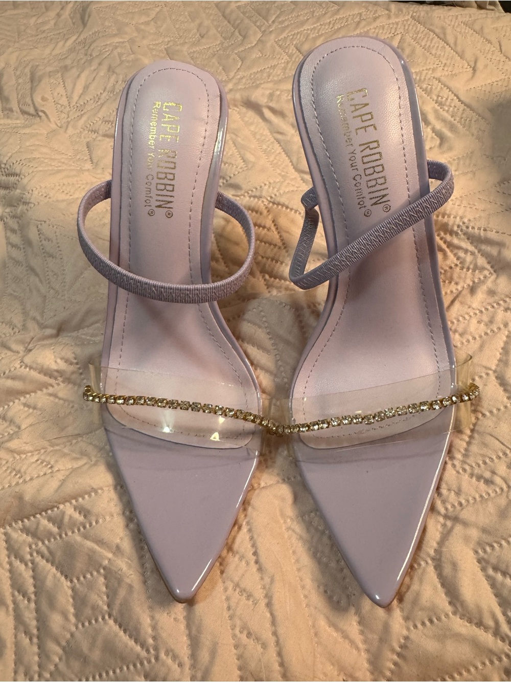 Cape Robbin Lilac Pointed Toe Heels with Gold Rhinestone Strap